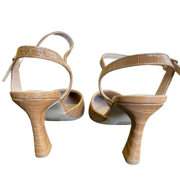 Journee Nixey Tan Croc-Embossed Pointed Toe Heels Size 7.5 NEW - Picture 4 of 6